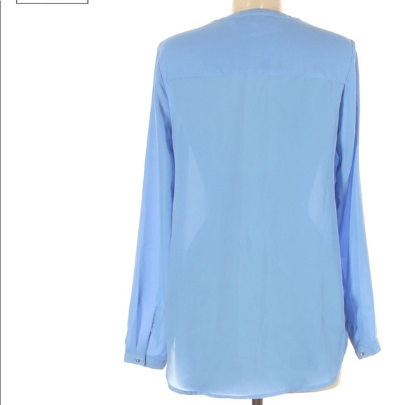 LC Lauren Conrad M blouse blue BOHO long cuffed sleeve lightweight button accent - Picture 2 of 15